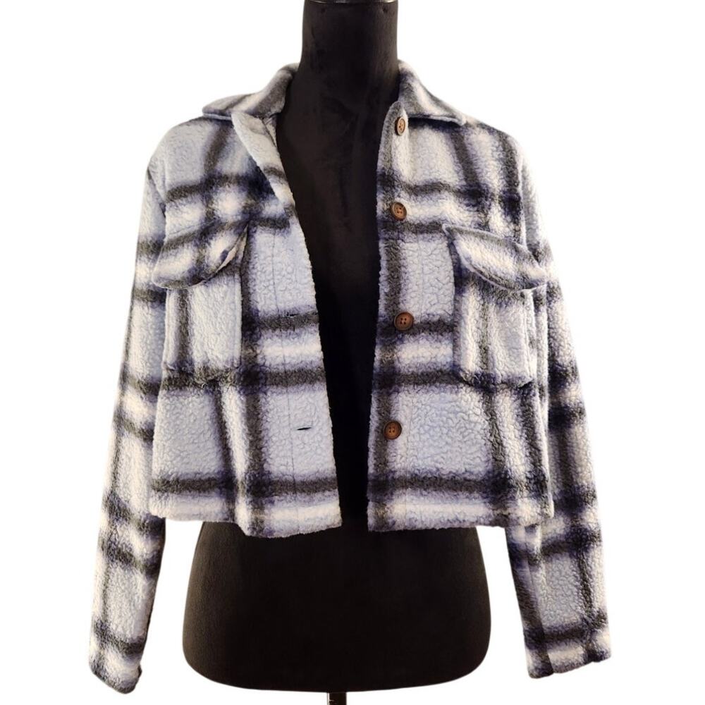 TRUE CRAFT NWT Cropped Plaid Sherpa Jacket, Size Small
